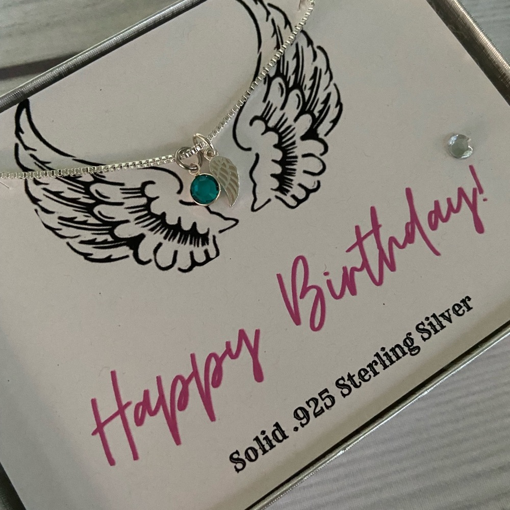 - Angel Wing Birthday Charm • Birthstone Nec… - Picture 3 of 11